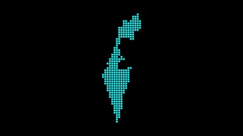 Israel digital map. Map of Israel in dotted style. Shape of the country filled with rectangles. Powerful video.