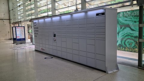 Monte-Carlo, Monaco - July 24, 2021: 8K An Amazon Locker In Monaco Railway Station, A Self-Service Parcel Delivery Service Offered By Online Retailer Amazon In Monte-Carlo On The French Riviera