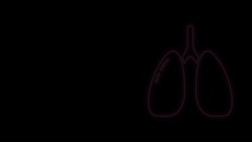 Glowing neon line Lungs icon isolated on black background. 4K Video motion graphic animation.