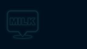 Glowing neon line Lettering milk icon isolated on black background. Hand written design for label, brand, badge. 4K Video motion graphic animation .