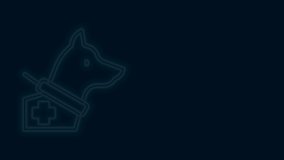 Glowing neon line Guide dog icon isolated on black background. 4K Video motion graphic animation .