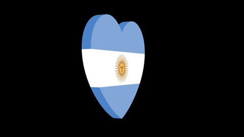 Argentina flag in heart shape video. 3D animated rotating flag of Argentina without background. Love Argentina flag rendered in the alpha channel