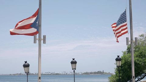 Flag of Puerto Rico and USA in Old San Juan