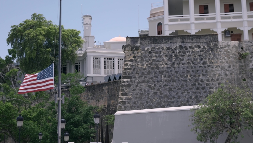 Flag of Puerto Rico and USA in Old San Juan