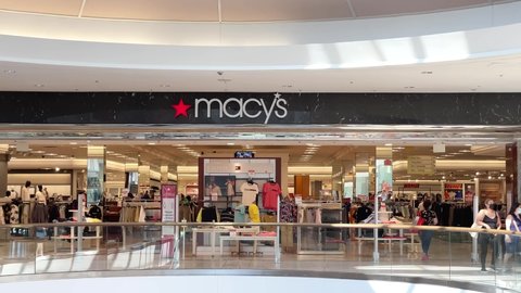 4K60fps Macy's store customers shop at mall location, Saugus Massachusetts USA, July 24 2021