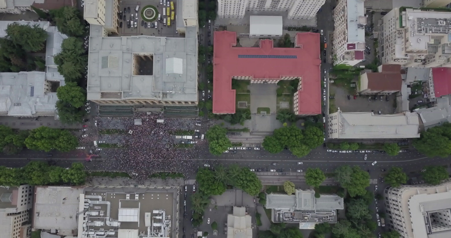 People protests LGBTQ pride and homosexual’s propaganda in Georgia. Protecting family culture. Group of people. manifest. Government issues. people against government. Aerial shot on manifestation.