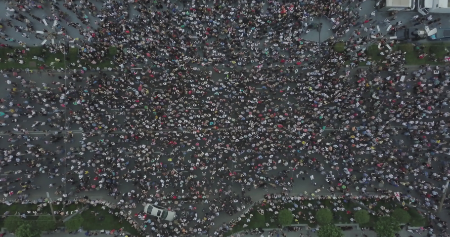 People protests LGBTQ pride and homosexual’s propaganda in Georgia. Protecting family culture. Group of people. manifest. Government issues. people against government. Aerial shot on manifestation.
