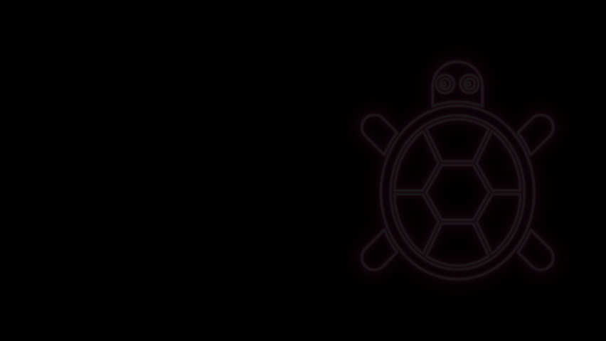 Glowing neon line Turtle icon isolated on black background. 4K Video motion graphic animation.