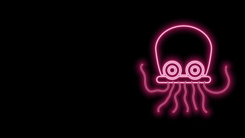 Glowing neon line Octopus icon isolated on black background. 4K Video motion graphic animation.