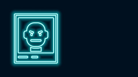 Glowing neon line Wanted poster icon isolated on black background. Reward money. Dead or alive crime outlaw. 4K Video motion graphic animation .