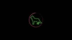 dog green logo and round Neon lighting on block background spectrum looped animation