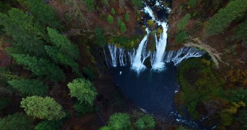 Breathtaking Burney Falls Waterfall in Beautiful California Forest - Aerial