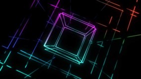 Rotation of cube and neon lines in different colors