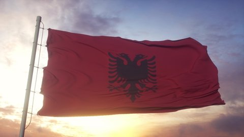 Flag Albania Waving Wind Sky Sun Stock Footage Video (100% Royalty-free 