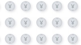 Animated Silver Coin Yen Video Seamless Pattern Background. 4k