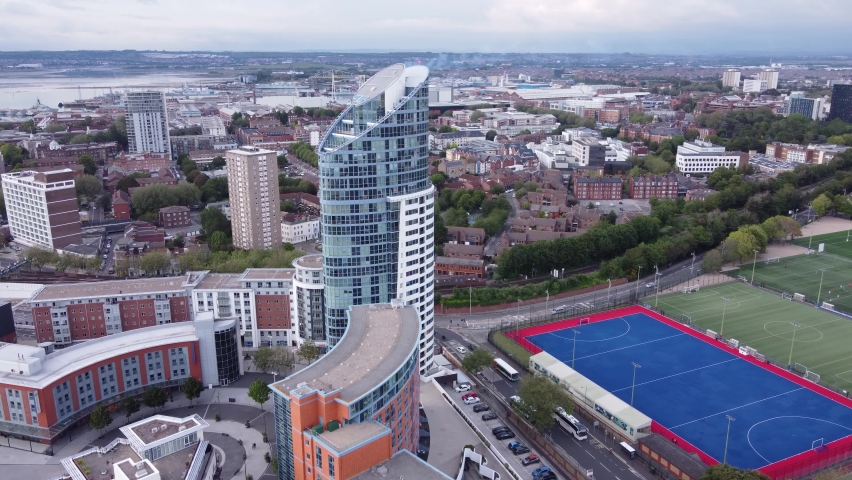 Aerial View Of Apartment Building in Portsmouth, England At Daytime - drone shot