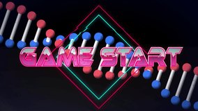 Animation of game start text in metallic pink letters over dna strand spinning. video game, communication and entertainment concept digitally generated video. - Powered by Shutterstock - Get 15% off with code: PIKWIZARD15