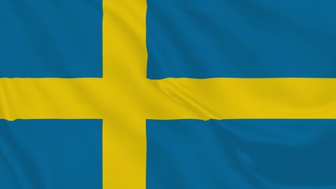 Sweden flag waving in the wind with high quality texture in 4K National Flag of Sweden Swedish Flag. 3D Rendering.