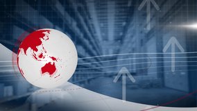 Spinning globe and multiple arrow moving upwards against warehouse in background. global networking and logistics business concept - Powered by Shutterstock - Get 15% off with code: PIKWIZARD15