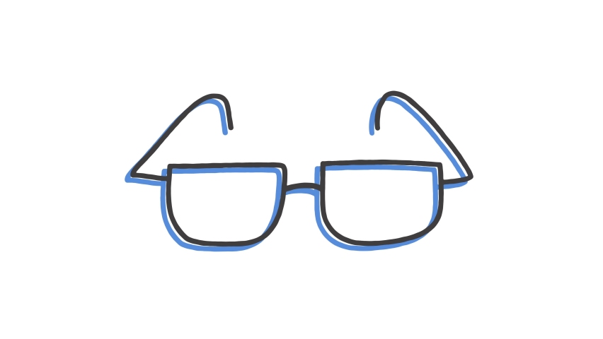 Glasses symbol drawn by hand with a pencil in one line. Outline icon. freehand pencil sketch. White background. High quality 4k video