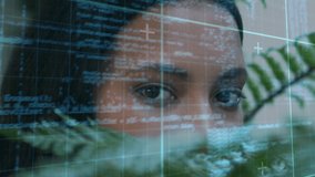 Data processing over grid network against close up of female eyes. cyber security and computer interface technology concept - Powered by Shutterstock - Get 15% off with code: PIKWIZARD15