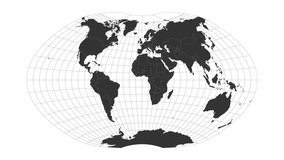 World map. Ginzburg IV projection. Animated projection. Loopable video.