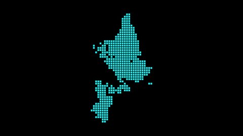 Siargao digital map. Map of Siargao in dotted style. Shape of the island filled with rectangles. Appealing video.