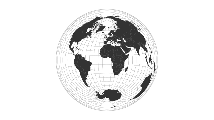 World map. Lambert azimuthal equal-area projection. Animated projection. Loopable video.