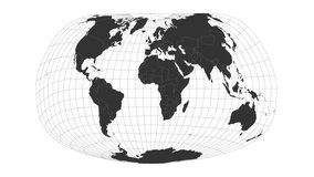World map. Jacques Bertin's 1953 projection. Animated projection. Loopable video.