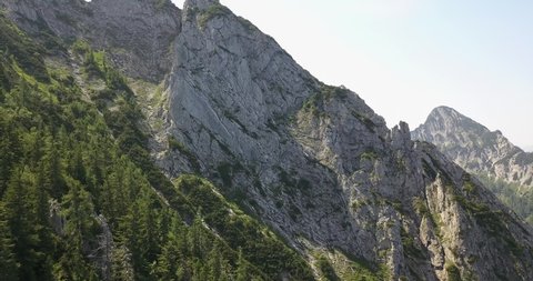 Aerial view of the Rettenkogel mountain peak near Wolfgangsee lake in Austria