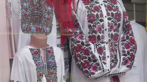 showcase with embroidered shirts,sale of embroidered shirts, shop of Ukrainian embroidered shirts