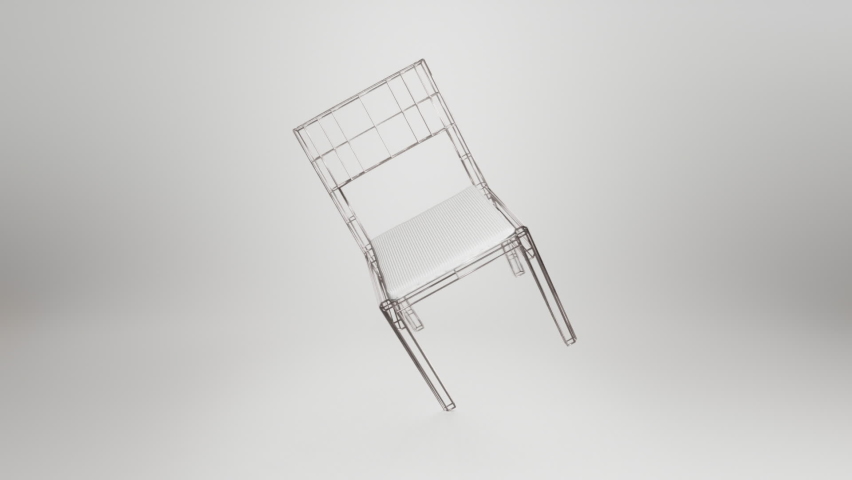 Wireframed chair spinning on one leg gaining balance of momentum. 3d seamless loop animation Royalty-Free Stock Footage #1076583464