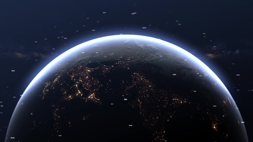 Digital Grid Over the Earth Sunrise. Internet connection by satellites. Global network connection the world abstract 3D rendering satellites. Modern Business and Technology Concept Royalty-Free Stock Footage #1076584436