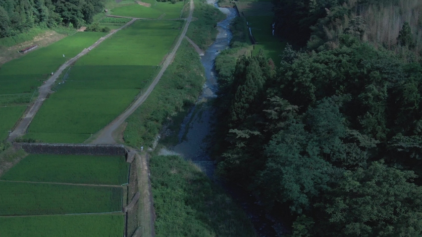 Aerial view of the countryside in summer (Shijuhase River)