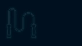 Glowing neon line Jump rope icon isolated on black background. Skipping rope. Sport equipment. 4K Video motion graphic animation .