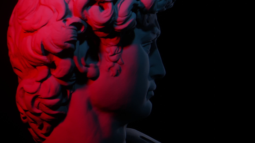 3d rendering of Michelangelo's famous David sculpture in artistic red and blue light Royalty-Free Stock Footage #1076587463