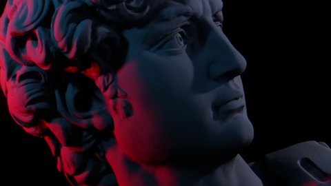 3d rendering of Michelangelo's famous David sculpture in artistic red and blue light