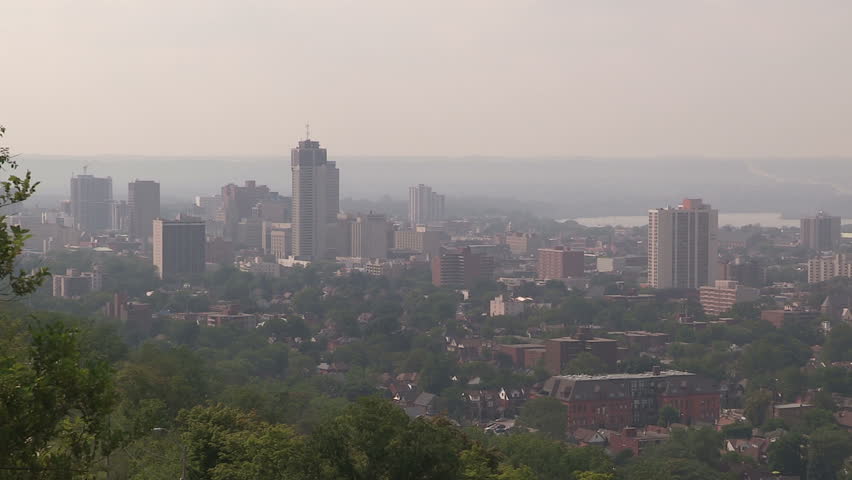 Smog and pollution cover Hamilton Ontario on hot summer day in July