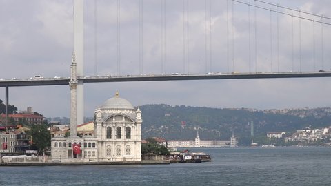 The Bosporus Bridge and the Ortakoy Mosque in Istanbul, Turkey, panoramic view