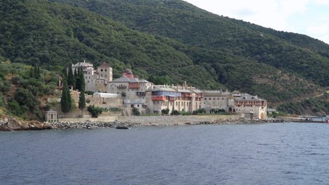 Hyperlapse of Xenophontos (Xenophon) monastery buildings in the Holy Mountain (Agio Oros) of Athos in Greece.