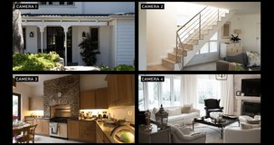 Composite of views from four security cameras in different areas at a family home. surveillance, domestic security and safety technology concept digital composite video.
