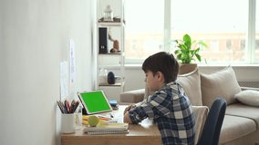 Online home school for children 10-years boy at video call 