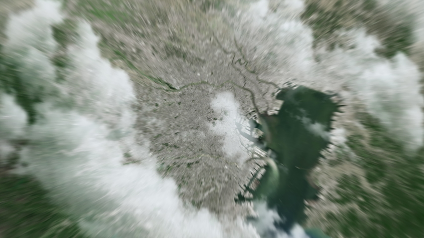Zooming on Tokyo, Japan. Earth zoom in from outer space to city. The animation continues by zoom out through clouds and atmosphere into space. View of the Earth at night. Images from NASA. 4K | Shutterstock HD Video #1076600417
