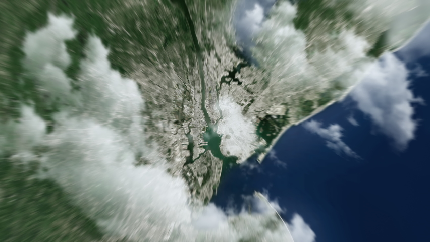 Zooming on New York, US. Earth zoom in from outer space to city. The animation continues by zoom out through clouds and atmosphere into space. View of the Earth at night. Images from NASA. 4K | Shutterstock HD Video #1076600441
