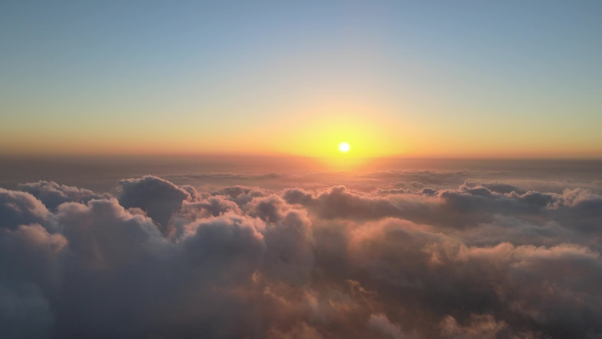Drone view with Sunset and fly over clouds