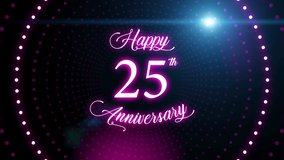 Sweet Festive Glowing Red Happy 25th Anniversary Text Motion Reveal With Neon Led Lights Circle Dot Tunnel Frame And Blue Light Lens Flare Background - Powered by Shutterstock - Get 15% off with code: PIKWIZARD15