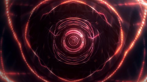 Abstract art concentric psychedelic hypnotic gold light sci-fi technology motion loop background. 4K 3D seamless loop motion graphics for transition, VJ loop, shows, retro, science, hitech animation.