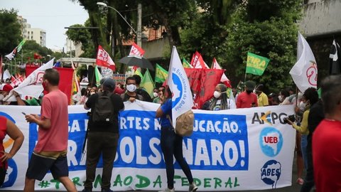 salvador, bahia, brazil - july 24, 2018: Protesters protest against the government of President Jair Bolsonaro in the city of Salvador.