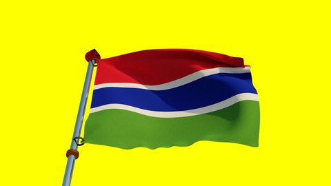 The flag of the Republic of the Gambia in 3D, HD resolution with yellow background, ready for Chroma Key, and seamlessly looped.