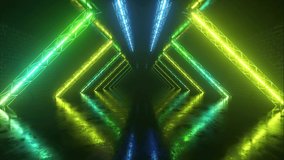 Abstract neon background flying forward through the corridor, glowing green blue lines appear. Seamless loop 3d render - Powered by Shutterstock - Get 15% off with code: PIKWIZARD15